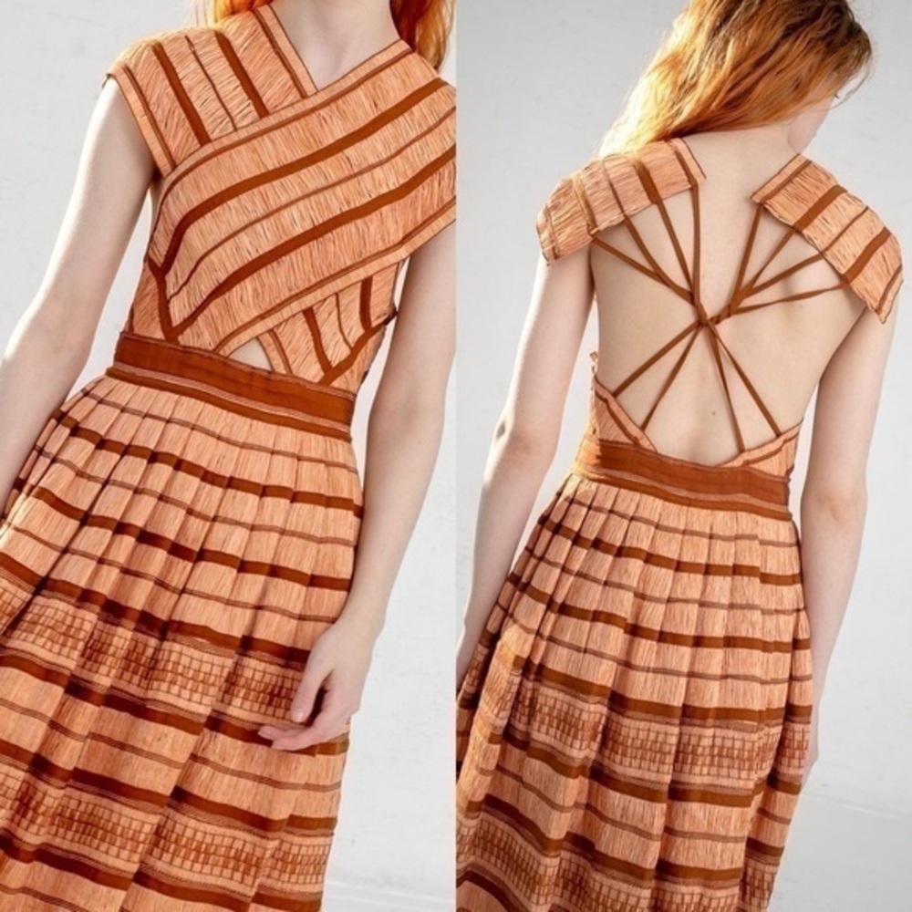 Ulla Johnson Anju Raffia Halter Midi Dress Rose Pink Open Back Runway NWT 2